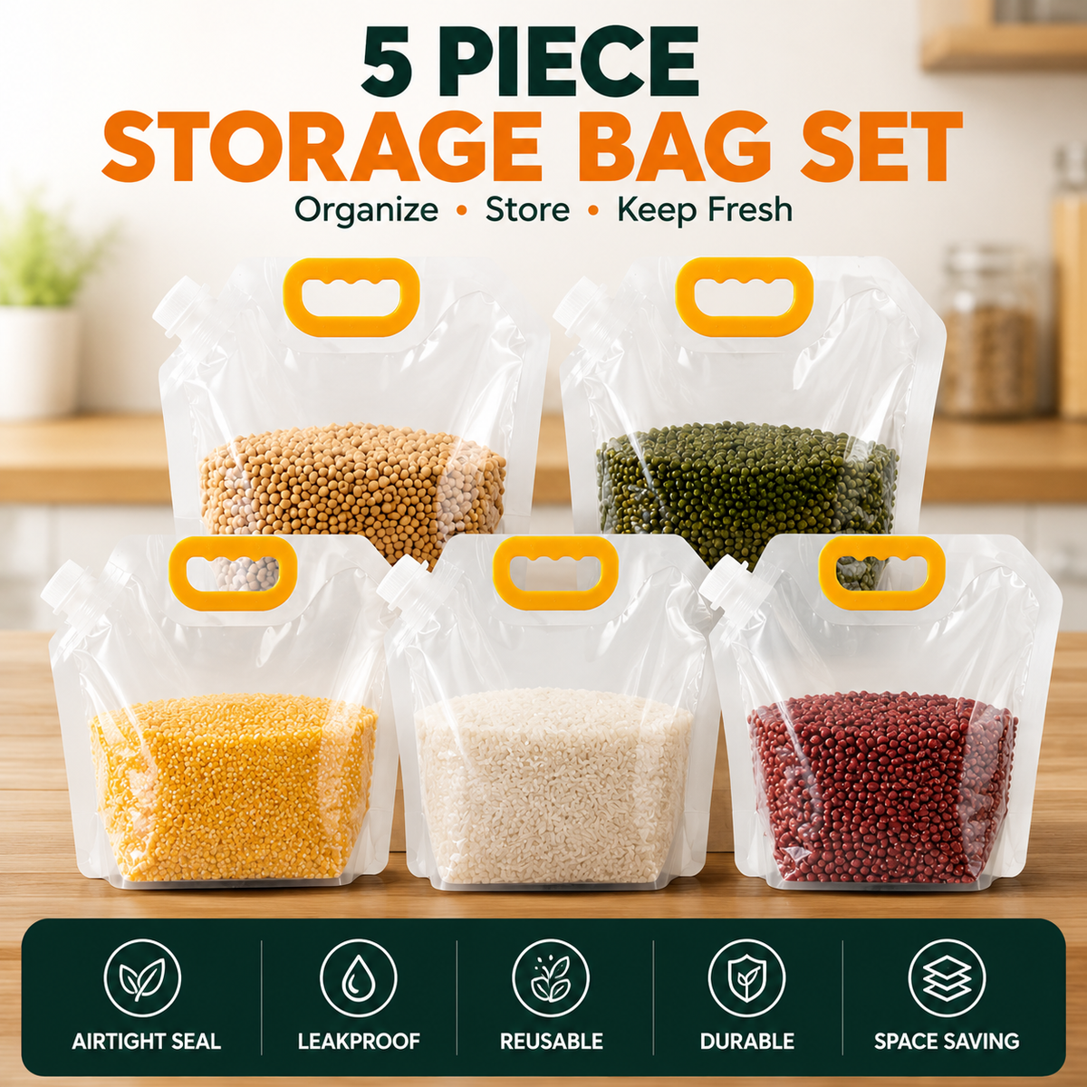 Reusable Airtight Grain Storage Bags with Handle